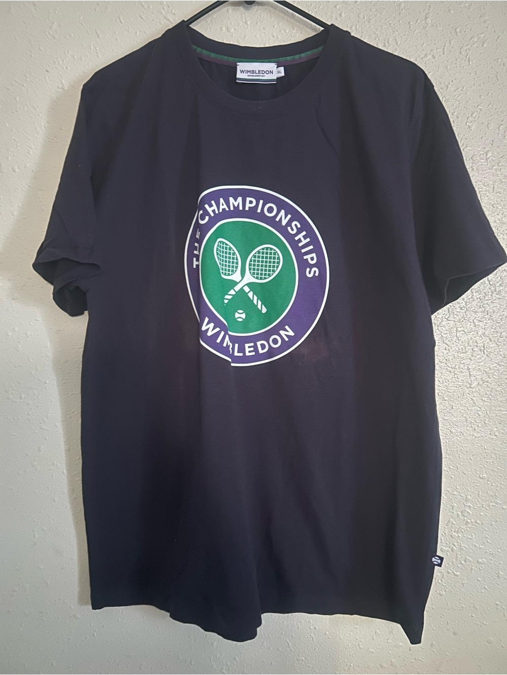 Wimbledon Black T-Shirt with Green & Purple Logo